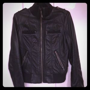 Black faux leather bomber jacket